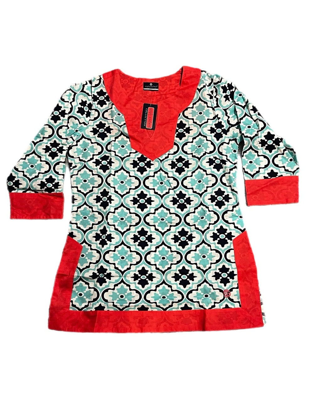 NWT Simply Southern Coral Pink Tunic with Subtle Floral Pattern